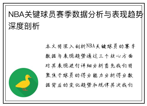 NBA关键球员赛季数据分析与表现趋势深度剖析 NBA关键球员赛季数据分析与表现趋势深度剖析